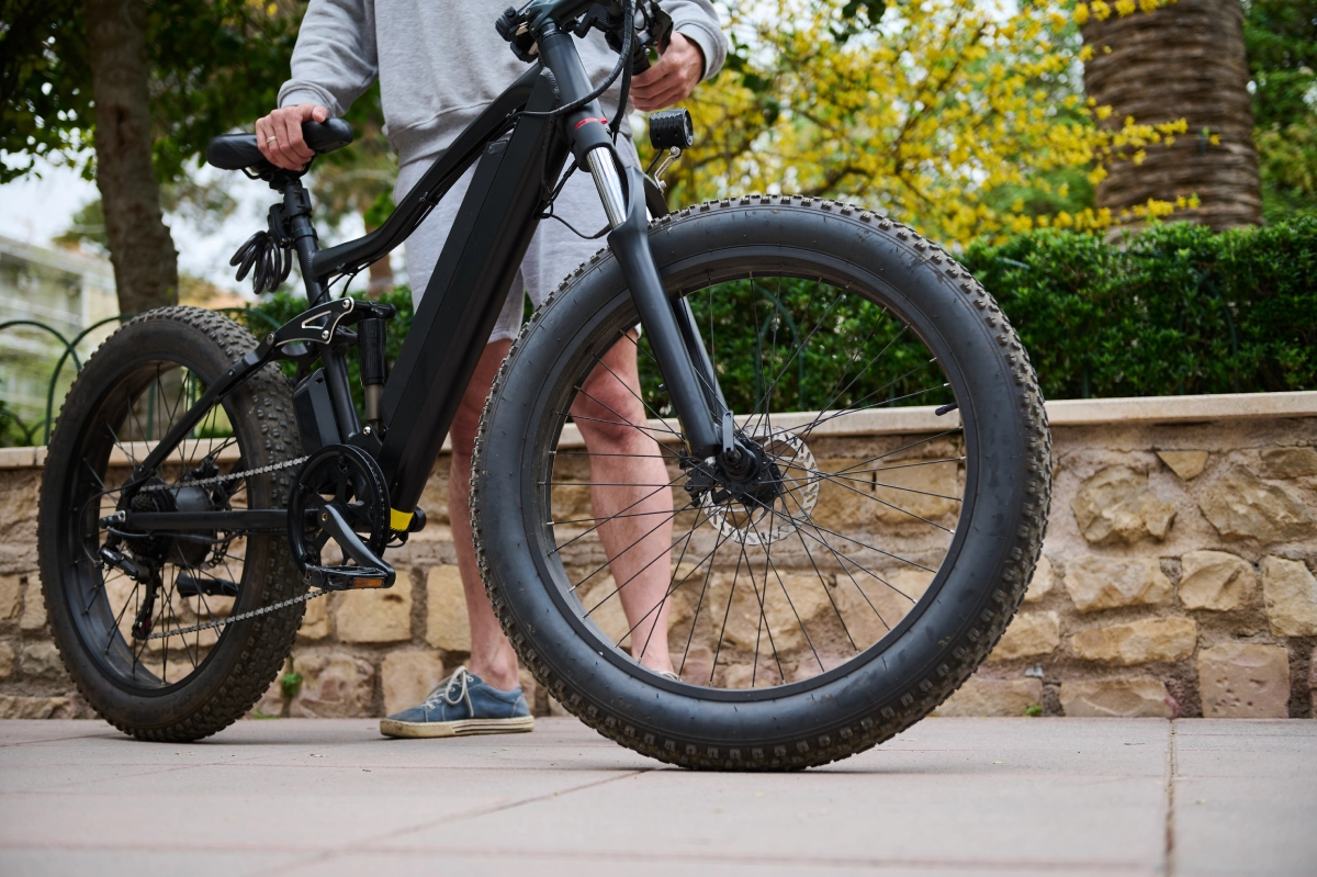 Large-tire bike on a stone pavement