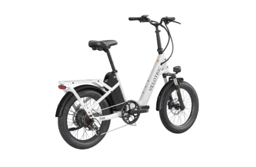 White folding electric bike with fat tires
