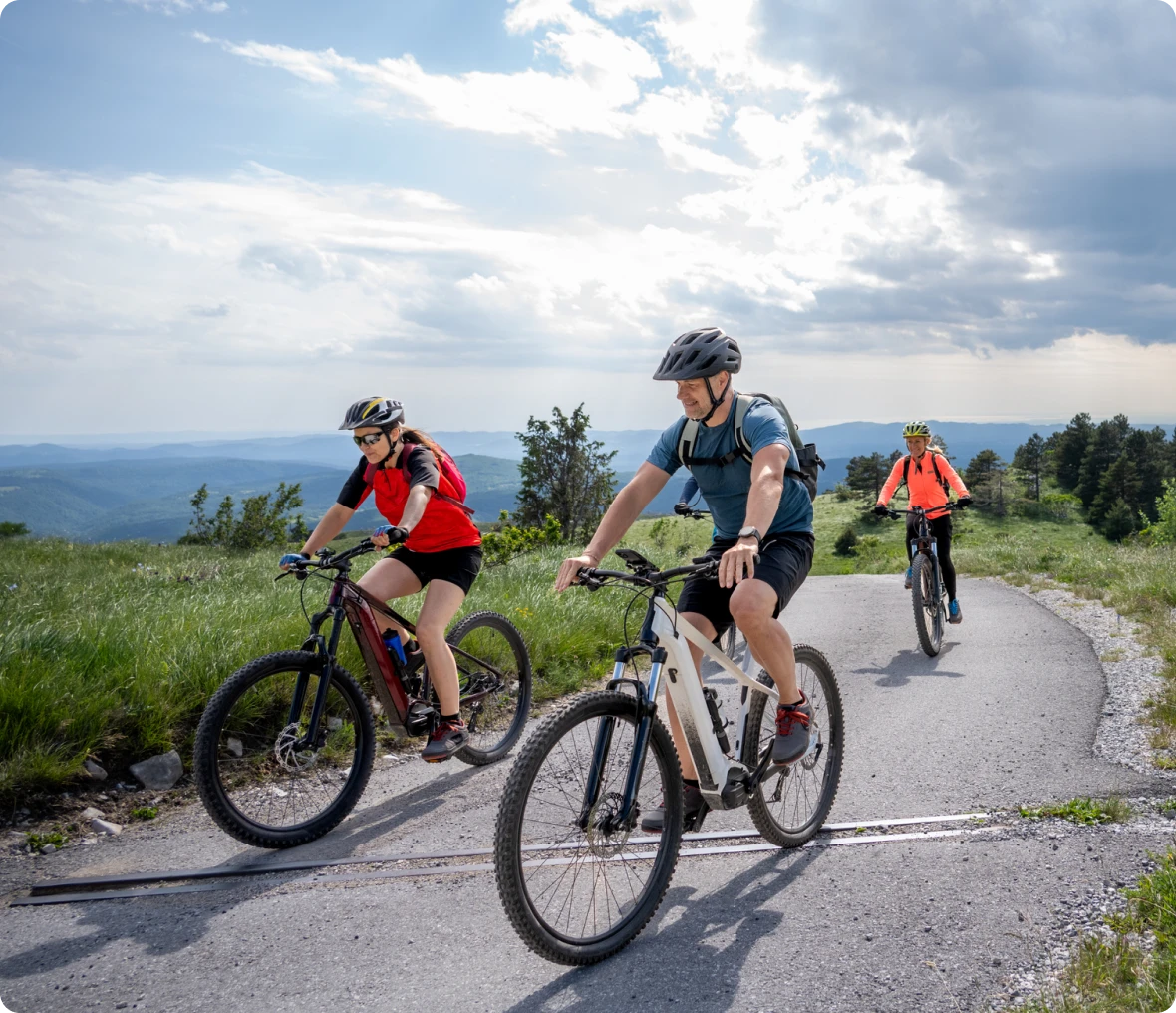Friends enjoying a bike ride outdoors