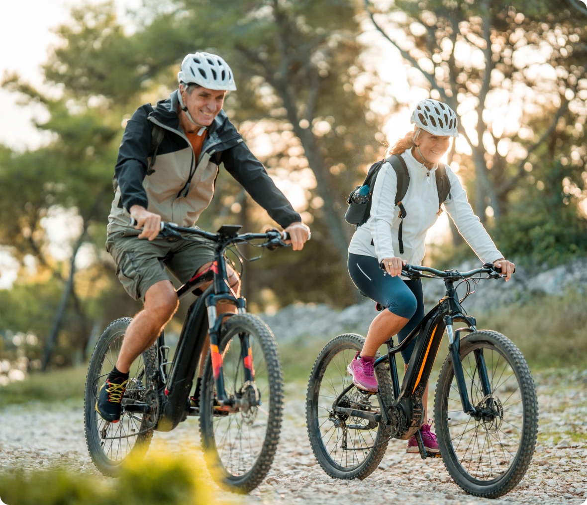 Mountain biking through scenic woods