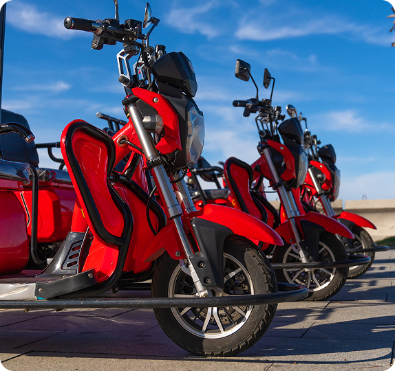 Row of bright red scooters