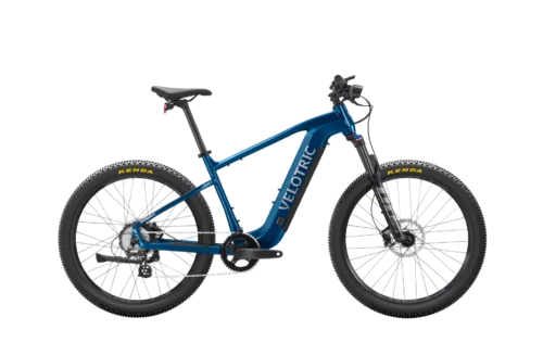 Blue Velotric electric mountain bike on black