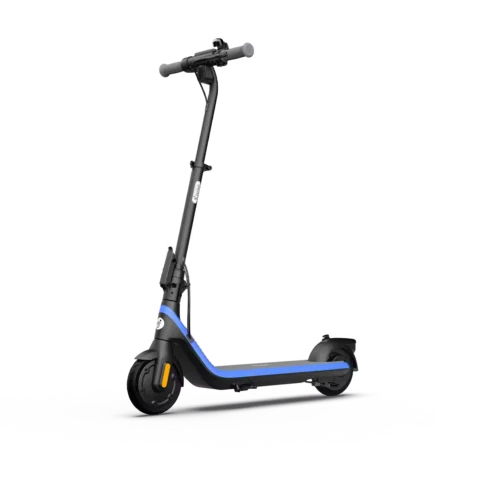 Black electric scooter with blue LED strip