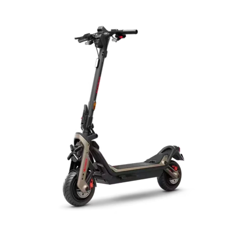 Black modern electric scooter with wide deck