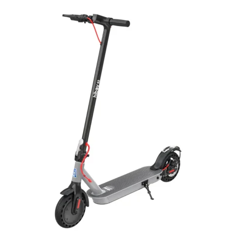 Gray electric scooter with red brake cable