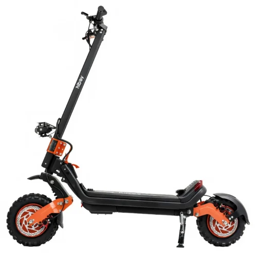 Electric black and orange off-road scooter