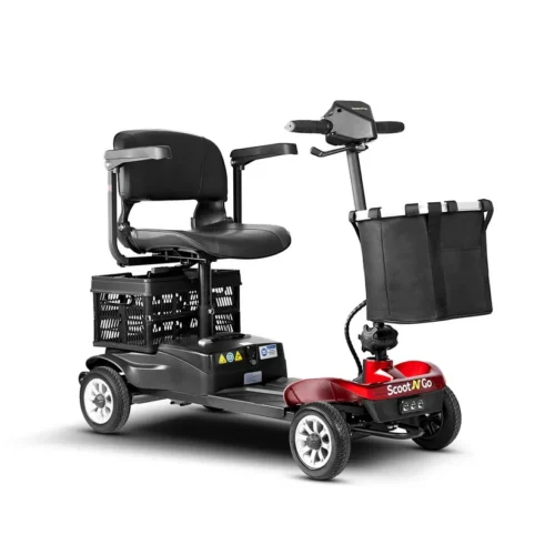 Red compact four-wheel mobility scooter