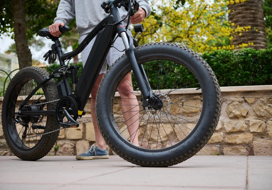 Large-tire bike on a stone pavement